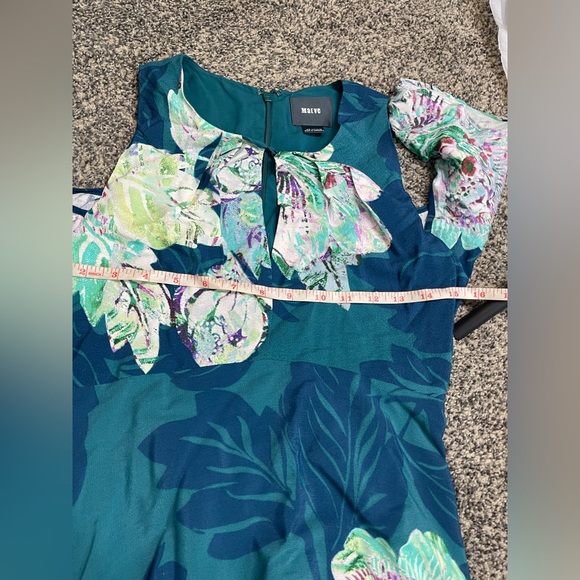 Anthropologie Maeve Elia Open Shoulder Midi Fit Flare Floral Teal dress Sz 0 - Picture 12 of 15